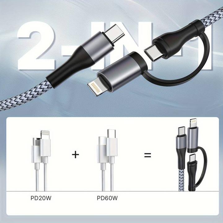 Image du produit PhoneLook Câble de charge 2 en 1 (USB-C vers USB-C + Lightning) pour iPhone 15 et modèles précédents (1 m)