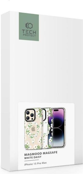 Actual product image Tech-Protect MagMood MagSafe case for iPhone 15 Pro Max - white daisies (Apple iPhone 15 Pro Max)