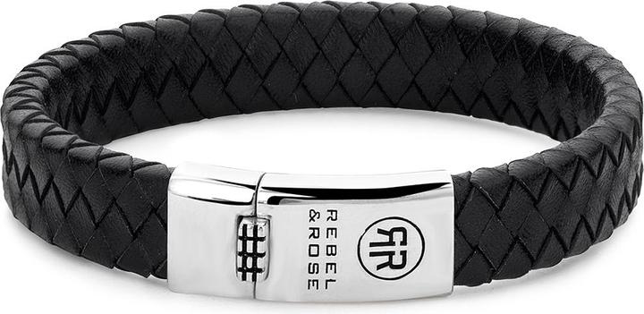 Rebel Rose -ack leather bracelet Braided Flat 925ack RR-L0141-S - Dimension: 19 cm - L (19 cm, 925er Silber, Leder)