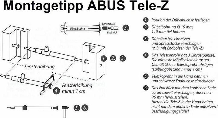 Actual product image Abus Tele-Z 180 Chr. AL0125 Telescopic rod chrome