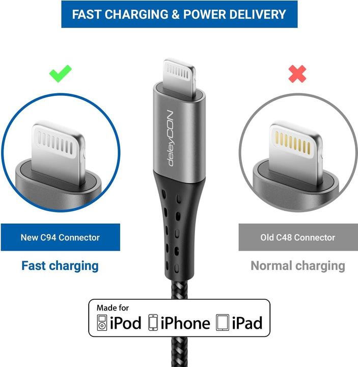 Actual product image deleyCON USB 2.0 cable USB C - Lightning 2 m (2 m, USB 2.0)