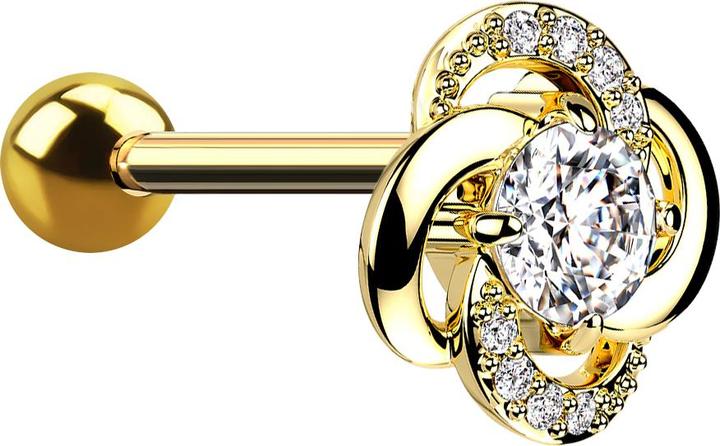 Image du produit Star Piercing Micro Barbell vergoldet mit Kugel und Blume gorsser Kristall mittig (Acier chirurgical 316L, Laiton)