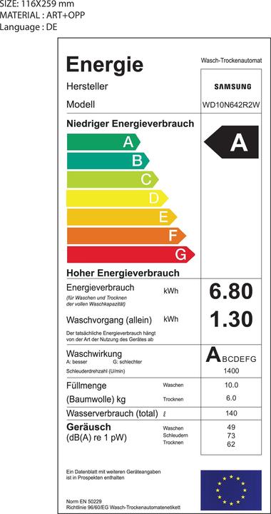 Energie-Label Samsung WD10N642R2W/WS