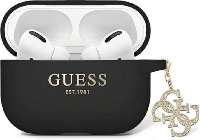 Actual product image Guess GUAP2LECG4K AirPods Pro 2 cover czarny/black Liquid Silicone Glitter Triangle Charm (Headphone bag)