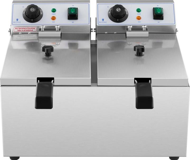 Actual product image Royal Catering Fritteuse Edelstahl Gastronomie Elektro Fritteuse 2 x 8 L Kaltzone 3200 W (EU plug)