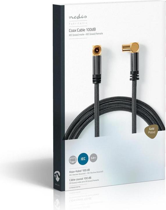 Actual product image Nedis Coaxial cable - IEC male - IEC female - Gold plated - 75 Ohm - 4 way shielded - 5 m - run (75 dB, Antenna cable)