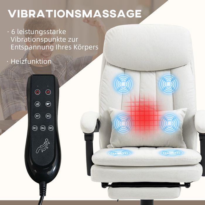 Produktbild Swisshandel24 Bürostuhl mit Massage- und Wärmefunktion, ergonomisch, 155° verstellbaren Rückenlehne, Cremeweiss