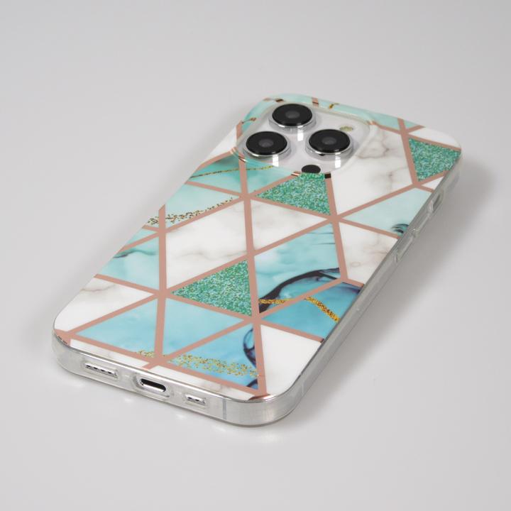 Image du produit PhoneLook Coque Silicone Gel stripes géométriques marble Turquoise (Apple iPhone 14 Pro)