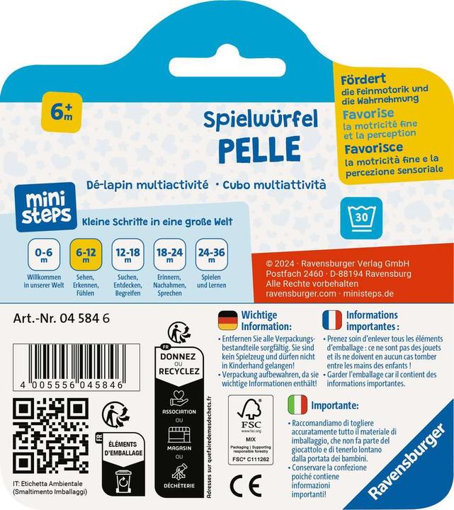 Produktbild Ravensburger ministeps 4584 Spielwürfel Pelle, schmuseweicher Activity-Würfel mit Knisterfolie und