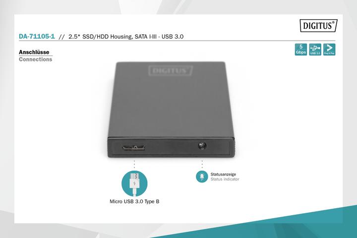 Immagine prodotto Digitus Alloggiamento 2,5" SSD/HDD, SATA I-III su USB 3.0 (2.5")