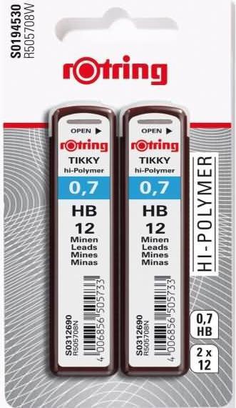Produktbild Rotring Feinmine 2 Dosen Feinminen 0,7 HB (0.70 mm, HB)