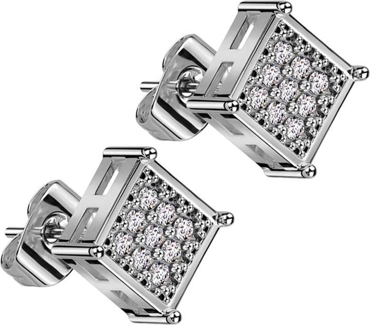 Produktbild Star Piercing Ohrstecker silber Quadrat Kristalle silber (Chirurgenstahl 316L, ohne Messing)