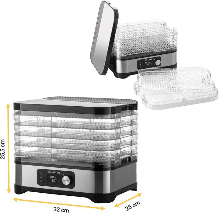 Image du produit KLAMER Dörrautomat 400W, Edelstahl mit 5 Einlegefächern, BPA frei