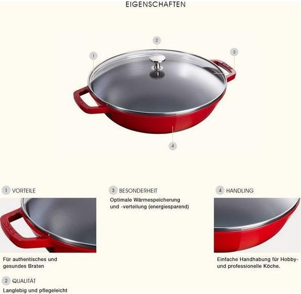 Image du produit Staub Wok avec couvercle en verre (37 cm, Wok, Fonte)