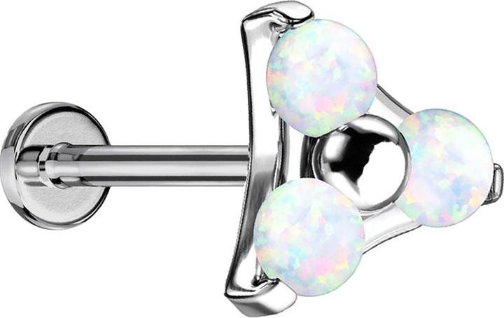 Produktbild Star Piercing Micro Threadless Labret silber Dreieck drei Opale weiss (ohne Messing, Titan G23)