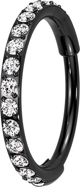 Actual product image Star Piercing Micro segment ring hinged black side crystals silver (Titanium G23, without brass)