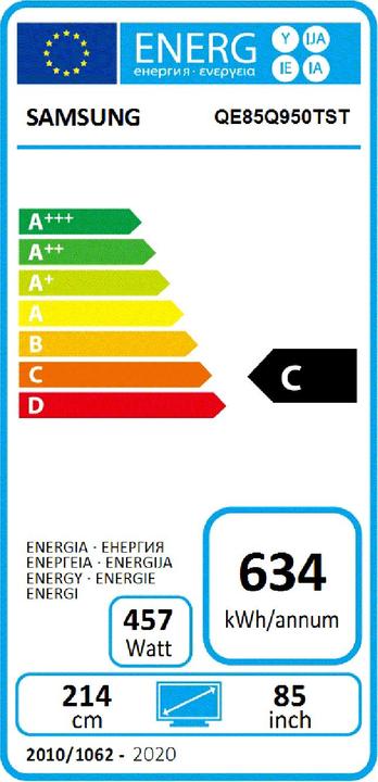 Energie-Label Samsung QE85Q950T (85", QLED, 8K, 2020)