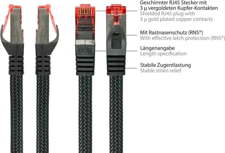 Image du produit Varia SO-37098 - Câble de raccordement Cat.6, S/FTP, 15m, noir (S/FTP, CAT6, 15 m)
