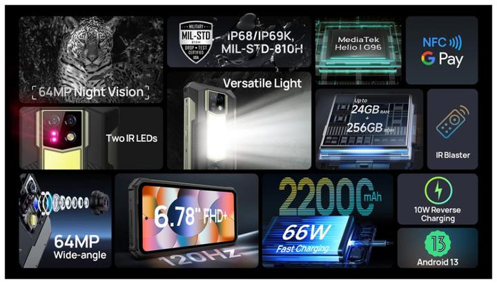 Actual product image Ulefone Armour 24 (256 GB, Juoda, 6.78", Hybrid Dual SIM, 64 Mpx, 4G)