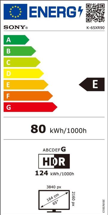 Label énergétique Sony K-65XR90 (65", Bravia 9, QLED, Mini-LED, 4K, 2024)