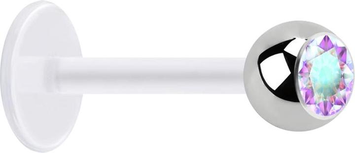 Star Piercing Micro Labret transparent mit Kugel silber und Kristall multicolor (ohne Messing, Chirurgenstahl 316L, Bioflex)