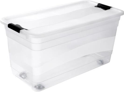 Produktbild keeeper Aufbewahrungsbox "konrad", mit Rollen, 83 Liter Box und Deckel: natur-transparent / Clips: anthrazit (83 l)