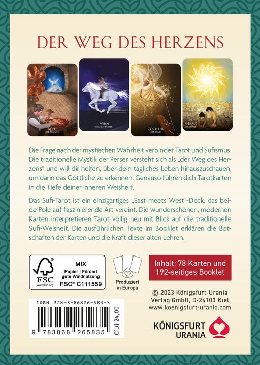 Produktbild Sufi-Tarot - Der Weg des Herzens: 78 Tarotkarten mit Anleitung (Deutsch, Ayeda Husain, 2023)