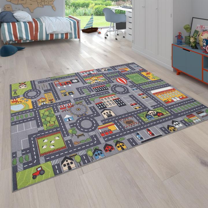 Produktbild Paco Home Kinder Teppich Kinderzimmer Auto Spielteppich (200 x 200 cm)