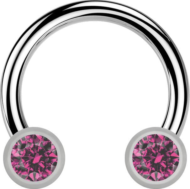 Star Piercing Micro Threadless Circular Barbell silber mit zwei Zylindern silber front Kristall pink (ohne Messing, Titan G23)