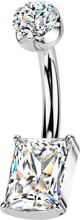 Immagine prodotto Star Piercing Banane Innengewinde silber flach Kristall silber gefasst und rechteckiger Kristall silber gefasst (Titanio G23, senza ottone)