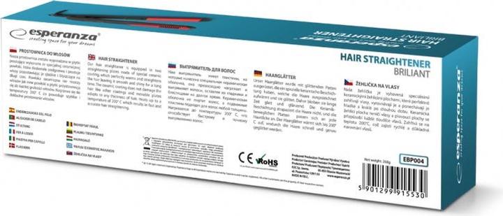 Immagine prodotto Esperanza EBP004 - Raddrizzatore - 200 °C - Nero - Rosso - 35 W - AC - 230 V (Piastra per capelli)