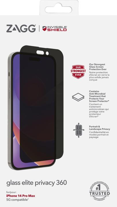 Produktbild Zagg InvisibleShield Glass Elite Privacy 360, 17 cm (6.7"), Smartphone, Filtro per la privacy senza (1 Stück, Apple iPhone 14 Pro Max)