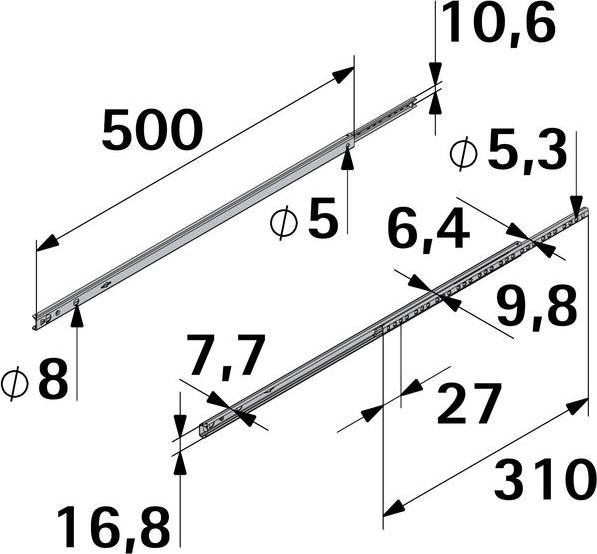 Image du produit Hettich Schubladenschiene Teilauszug 500 mm verzinkt 9136703 2 Stück
