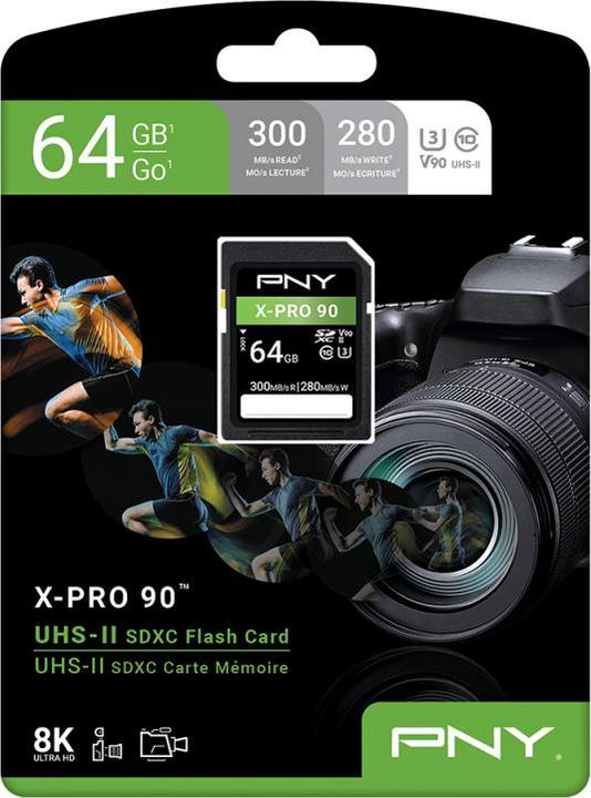 Produktbild PNY SD XC Card X-PRO 90 U3 V90 UHS-II (64 GB, SDXC, U3, UHS-II)