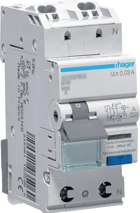 Hager HAG ADS960D Fi/LS-Schalter QC&QB 1P+N 6kA C-10A 30mA 2p