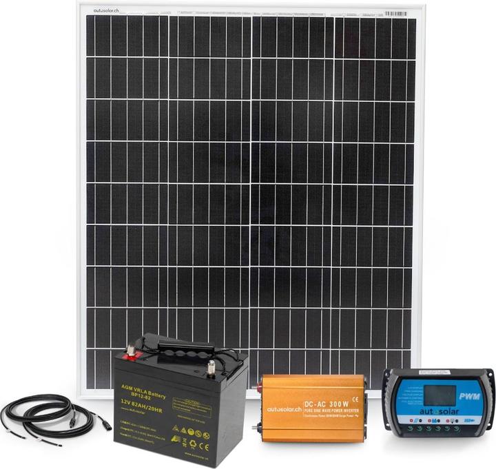 Image du produit Autosolar Pack complet 100W avec batterie AGM 82Ah et onduleur 300W (100 W)