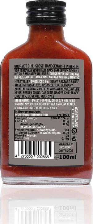 Produktbild Crazy Bastard Sauce Carolina Reaper & Blueberry (100 ml) - Scharfe Sauce (250 g)