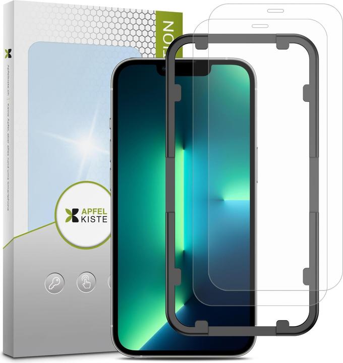 Produktbild Apfelkiste - Panzer Glas Displayschutzfolie mit Montagerahmen (2er Set) (2 Stück, Apple iPhone 13 Pro Max)