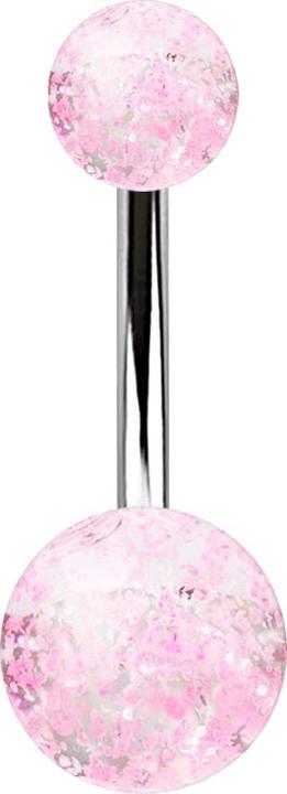 Star Piercing Banane silber mit zwei Glitter Kugeln pink (Acryl, ohne Messing, Chirurgenstahl 316L)