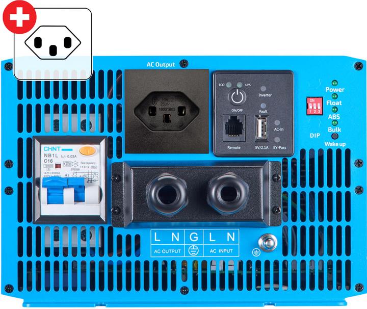 Immagine prodotto Ective CSI 30 PRO 3000W/12V Sinus-Wechselrichter mit Netzvorrangschaltung und Ladegerät (CH-Stecker)
