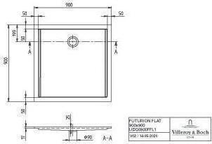 Produktbild Villeroy & Boch Duschwanne Futurion Flat UDQ0900FFL1V 90x90x1,7 cm wei