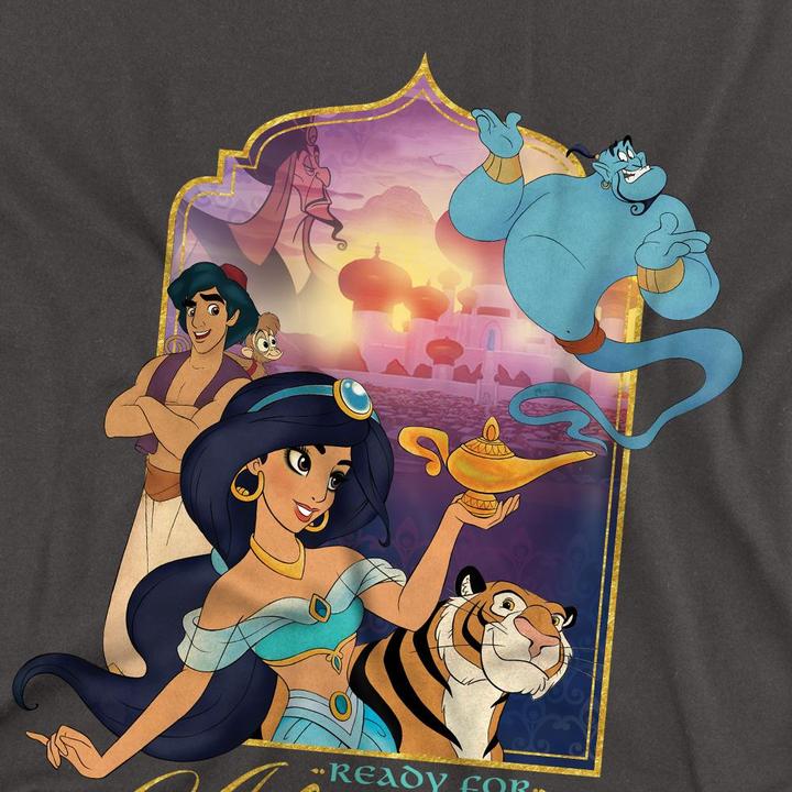 Actual product image Aladdin Unisex Adult Are Ready For Adventure Jasmine Abu Rajah Genie T-Shirt (L)