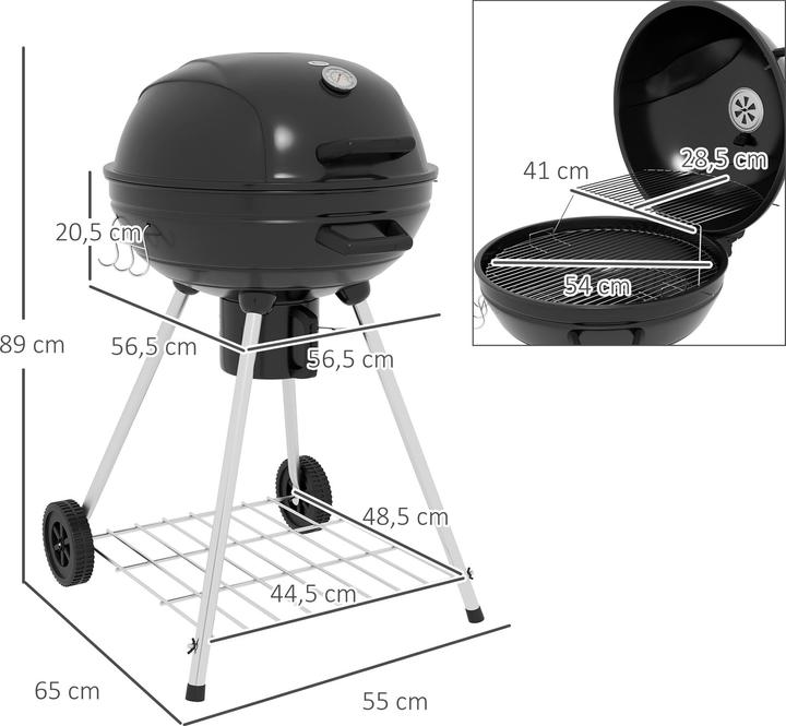 Actual product image Outsunny Kettle grill for charcoal with side hooks and castors