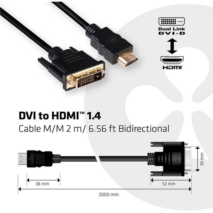 Immagine prodotto Club 3D DVI — HDMI (Typ A) (2 m, DVI, HDMI)