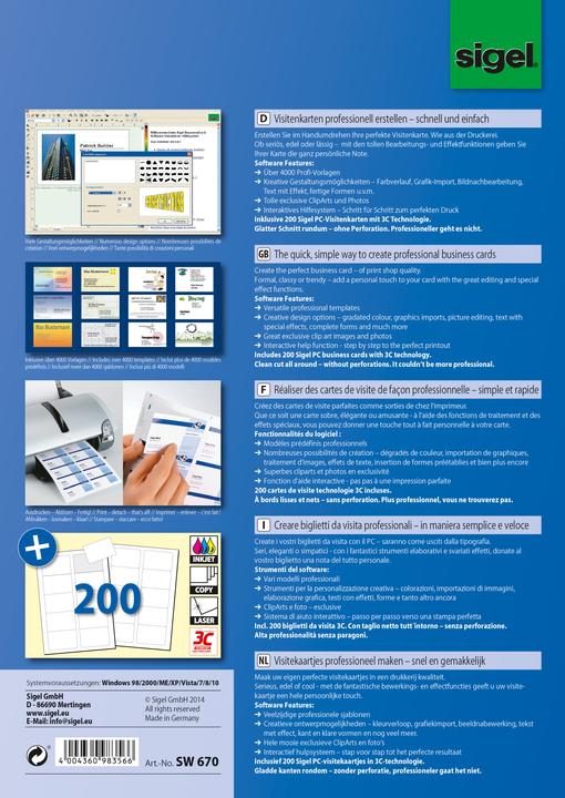 Actual product image Sigel BusinessCard Software (85 x 55 mm)