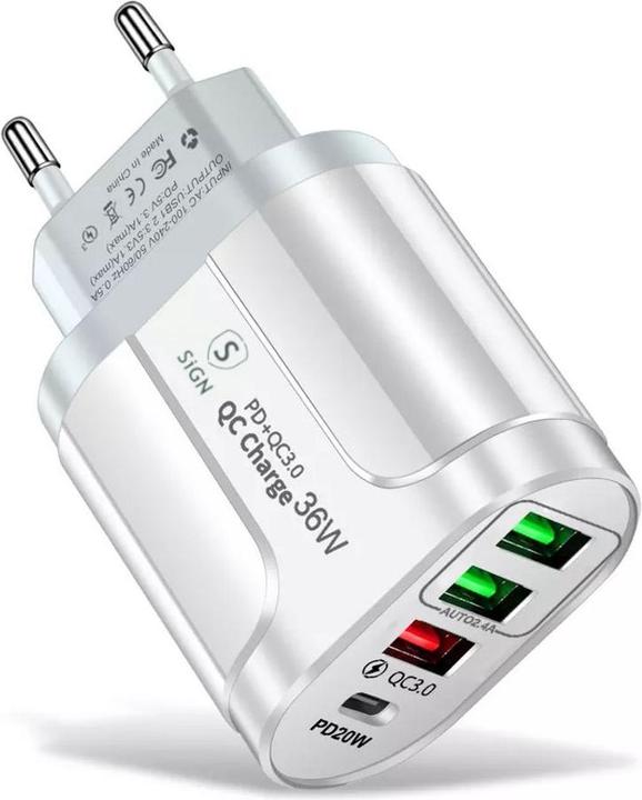 Produktbild SIGN Fast Charger USB-C & 3xUSB-A, PD & Q.C 3.0, 36W - White (36 W)