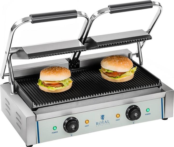 Image du produit Royal Catering Machine à panini nervurée double - 2 x 1 800 W