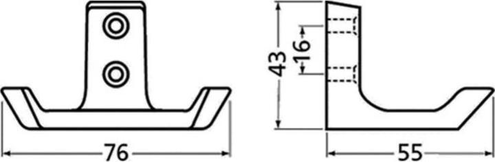 Actual product image Hermeta Coat hook 0033 double projection 55 mm aluminium silver anodised height 43 mm
