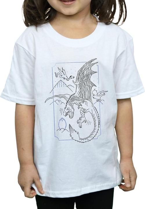 Actual product image Girls Dragon Line Art Cotton T-Shirt (140, 146)