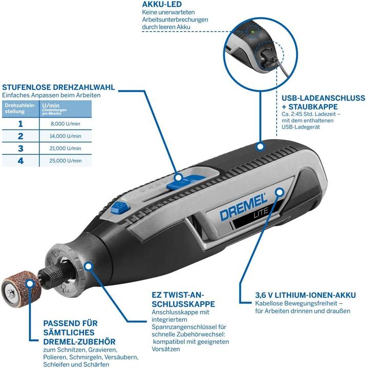 Immagine prodotto Dremel 7760 Lite 3.6 V Li-On caricatore USB